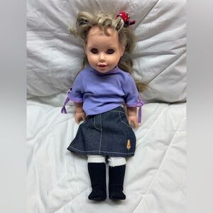18” Doll with Purple and Denim outfit with Blonde Hair and blue eyes
